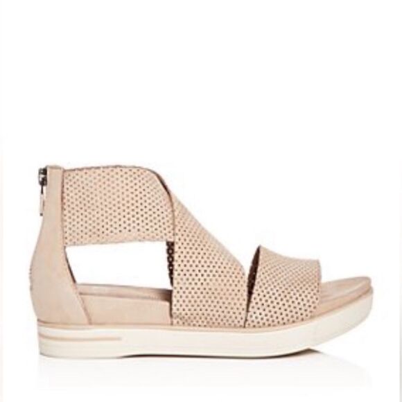 Eileen Fisher Perforated Nubuck Leather Crisscross Platform Sandals 6.5 Blush - Picture 2 of 11